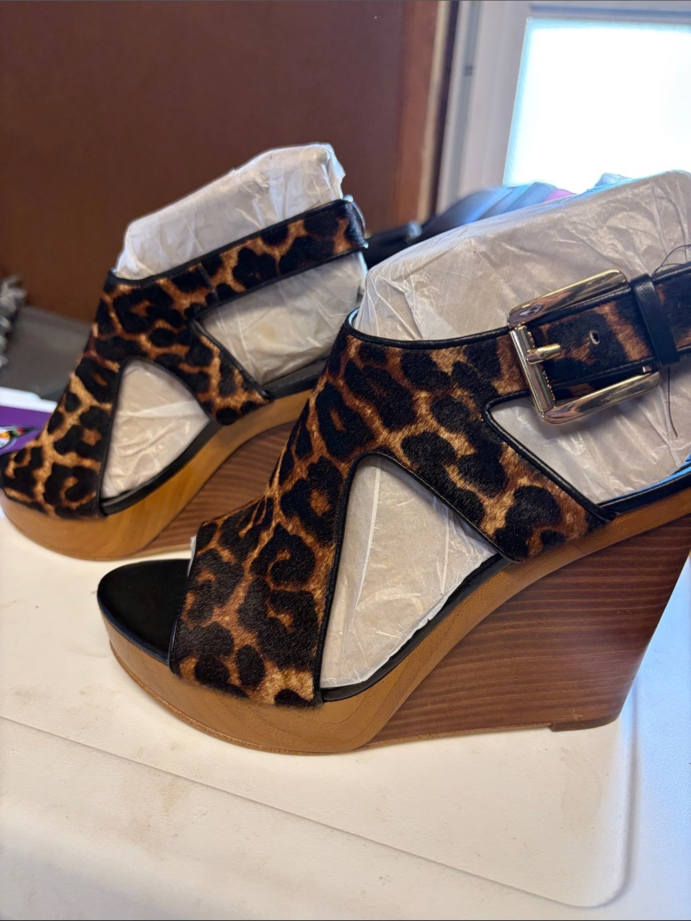 Michael Kors Leopard Print Wedge Sandals - Brown/Black